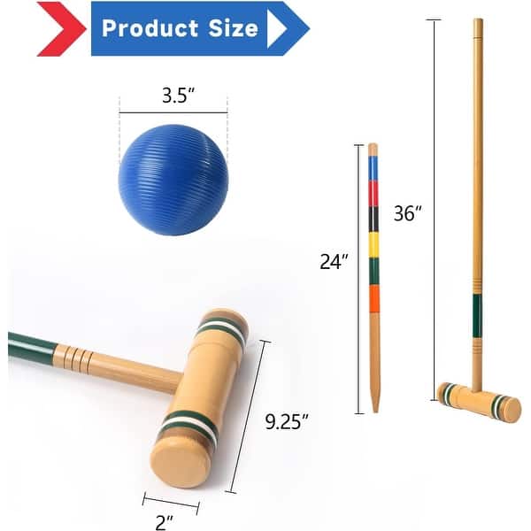 dimension image slide 1 of 3, GSE™ Deluxe 6-Player Player Croquet Set with 6 Mallets & Croquet Balls, 9 Wickets, 2 Stakes and a Carrying Case - Croquet Set