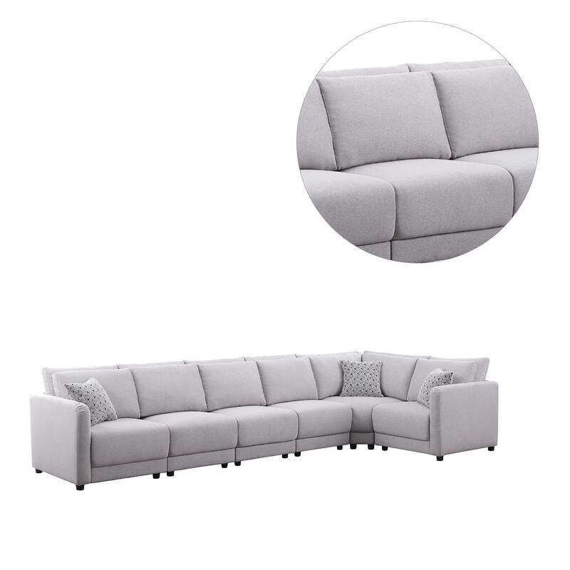 6 Piece Modular Sectional Sofa with 3 Pillows in Light Gray