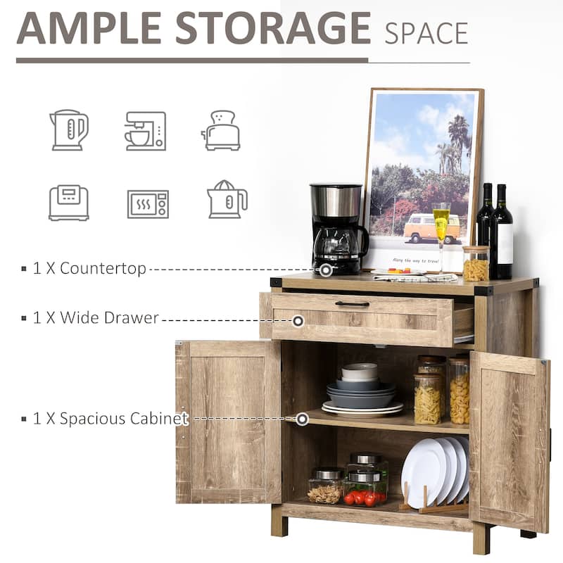 HOMCOM Industrial Wooden Storage Cabinet Kitchen Sideboard with Drawer and Adjustable Shelf for Dining Room