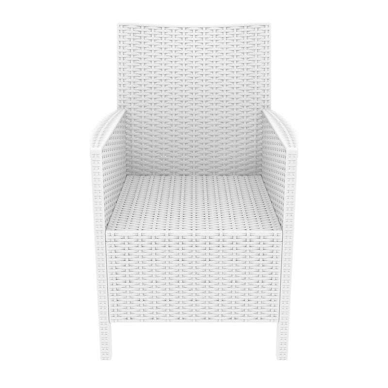 35.5" White Patio Dining Arm Chair with Sunbrella White Cushion