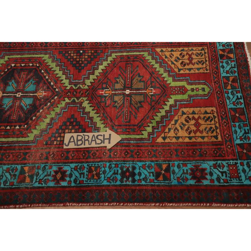 Hand Knotted Oriental 100% Wool Carpet Traditional Geometric Red Ardebil Runner Rug - 10' 8'' X 3' 4''
