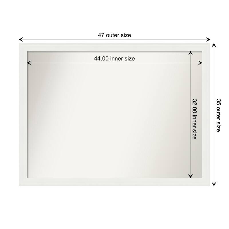 Vanity White Narrow Framed Non-Beveled Custom Wall Mirror, Bathroom Vanity Mirror - Outer Size: 47.5 x 35.5