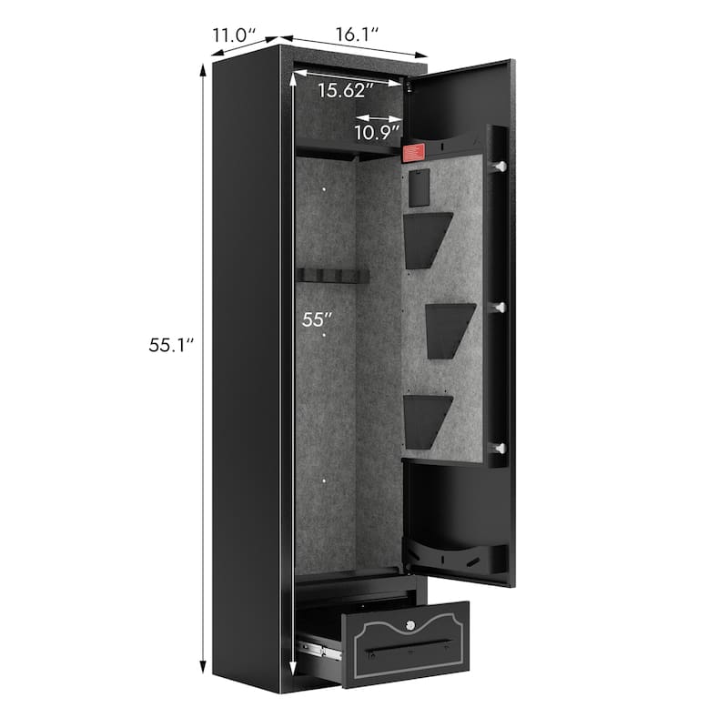 Roomfitters 8-Gun Capacity Rifle Safe with Digital Lock and Removable Shelf, Cold Rolled Steel, Black