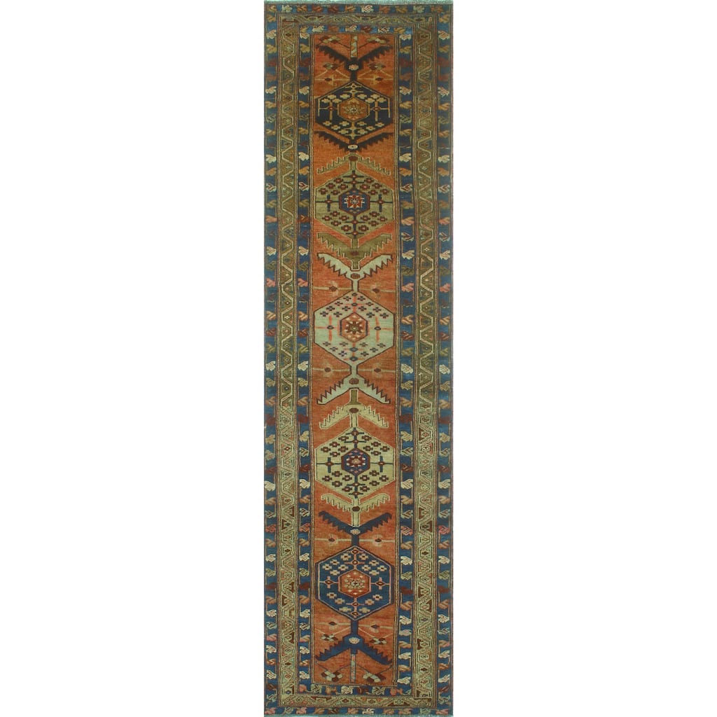 Fine Vintage Distressed Zahra Rust/Navy Runner - 3'3" x 12'11"