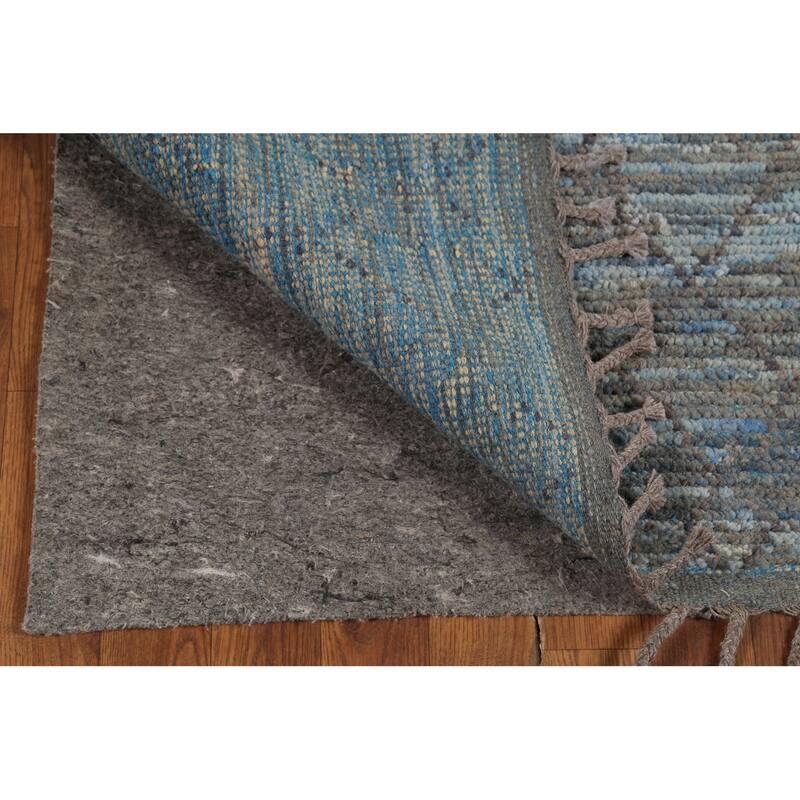 Striped Blue Trellis Moroccan Runner Rug Hand-Knotted Wool Carpet - 3'0"x 12'5"
