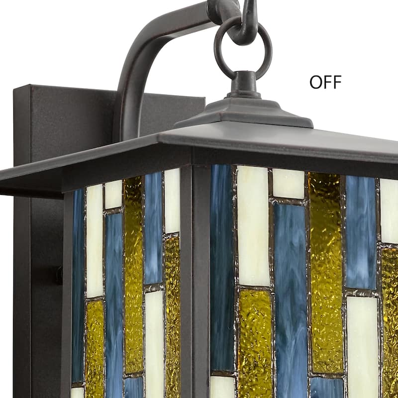 River of Goods Amber Stained Glass and Oil Rubbed Bronze 1-Light Outdoor Lantern Wall Sconce - 10.75" x 9" x 11.75"