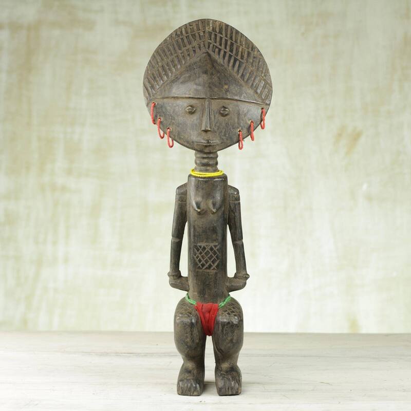 Handmade Dipo Ritual Wood fertility doll (Ghana) - 48 x 18 x 10