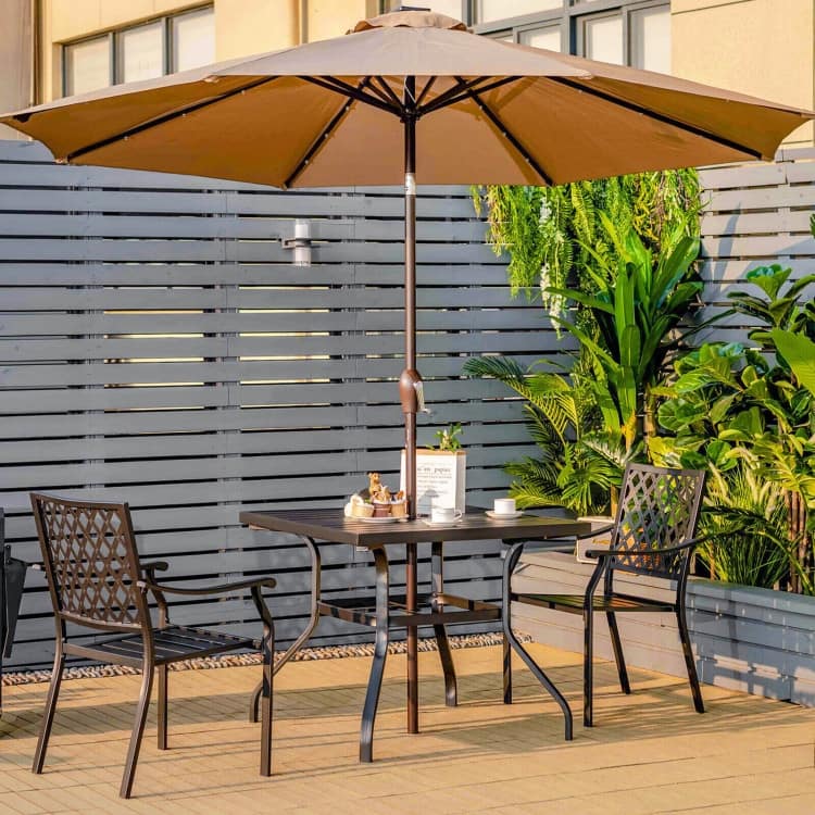 37 Inch Square Patio Dining Table with Umbrella Pole Hole - 37" x 37" x 29"