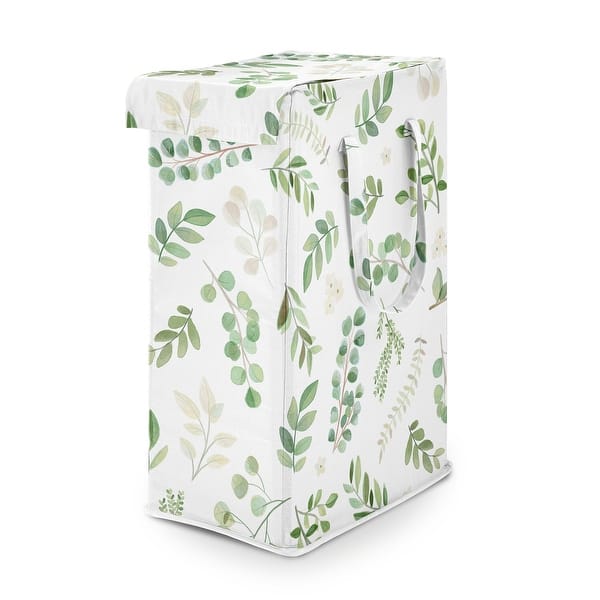 slide 2 of 6, Sweet Jojo Designs Green Boho Floral Leaf Boy Girl Gender Neutral Foldable Laundry Hamper with Handles White Bohemian Watercolor