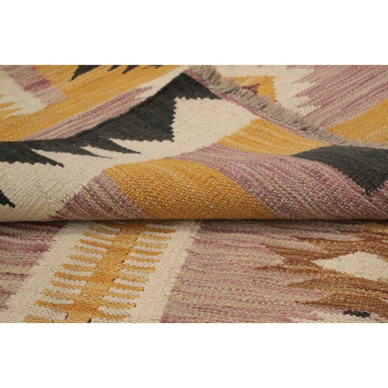 Hand Woven Oriental 100% Wool Carpet Southwestern Tribal Pink Kilim Area Rug - 6' 9'' X 5' 0''