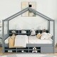 preview thumbnail 10 of 34, Wooden House Headboard Bed Frame w/ Shelves & Mini-cabinet, Unisex