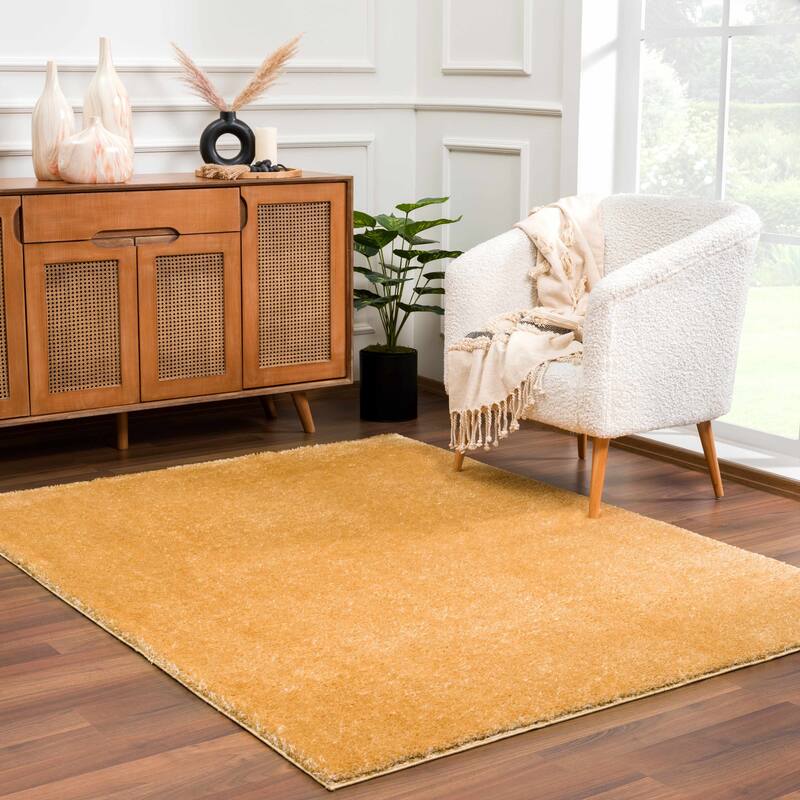 Hauteloom Heavenly Solid Shag Shaggy High Pile Area Rug - 9'3" x 12' - Beige/D. Gold