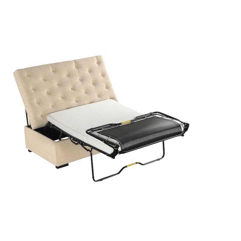 Tufted Sleeper Couch Settee, Ottoman with Folding Sofa Bed, Convertible Ottoman Sleeper with Memory Mattress