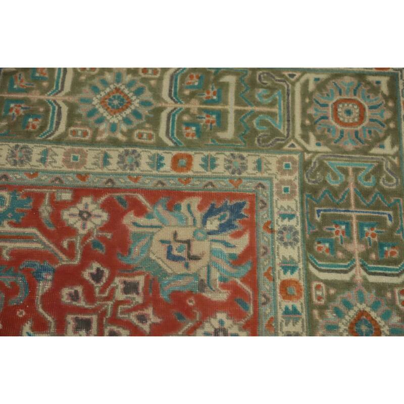 Hand Knotted Oriental 100% Wool Carpet Traditional Floral Red Tabriz Area Rug - 9' 8'' X 6' 6''