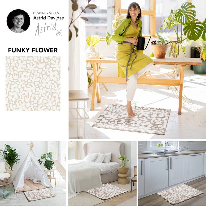 Deconovo Flower Pattern Shower Bathroom Mat Tufted Rug(1 PC)