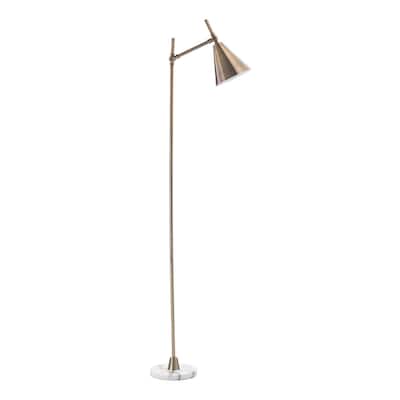 Floor Lamp with Metal Shade and Round Marble Base, Brass