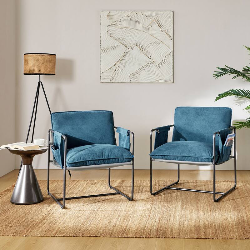 Rebeca Modern Metal Frame Arm Chair with Storage Pockets Set of 2 by HULALA HOME