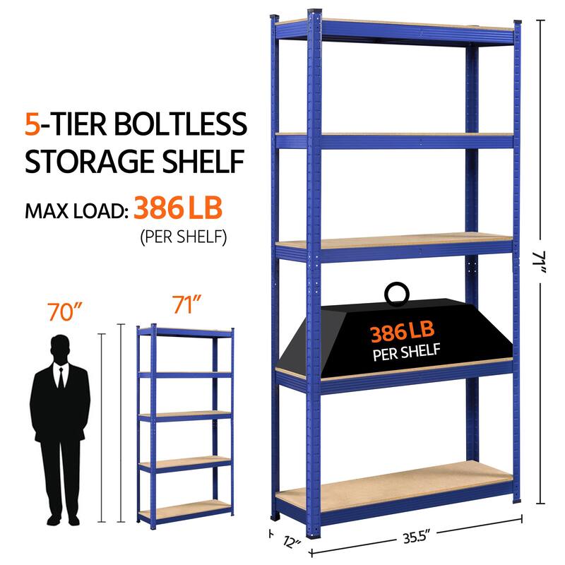 Yaheetech Adjustable 5-Tier Shelf Metal Storage Rack for Home/Office/Garage - 35.5″ L × 12″ W × 71″ H