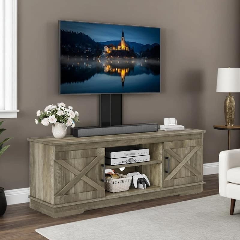 Farmhouse TV Stand with Mount for 45/55/60/65/70 inch TVs Grey - 58 inches