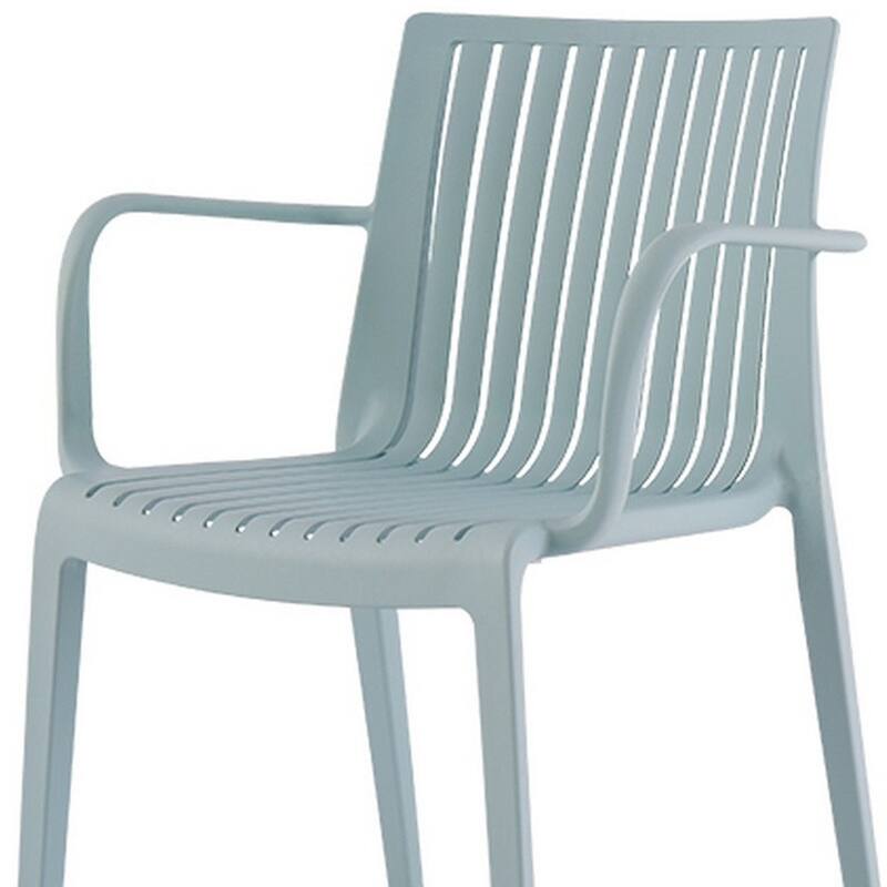 HomeRoots Set of Two Baby Blue Heavy Duty Plastic Outdoor Stacking Arm Chairs