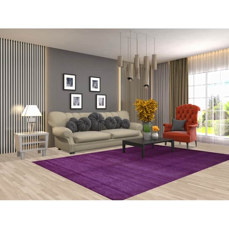 Hand Knotted Oriental 100% Wool Carpet Modern Solid Purples Gabbeh Area Rug - 9' 0'' X 6' 1''
