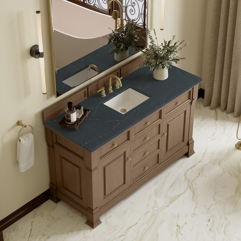 Brookfield 60S" Single Vanity, Pecan - Charcoal Soapstone