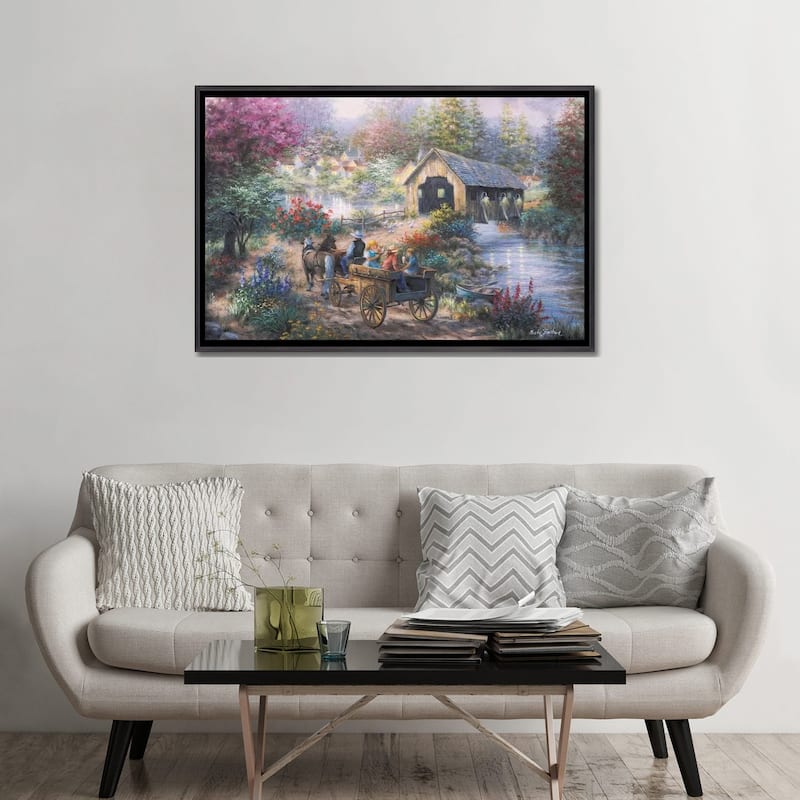 iCanvas "Merriment At Covered Bridge" by Nicky Boehme Framed