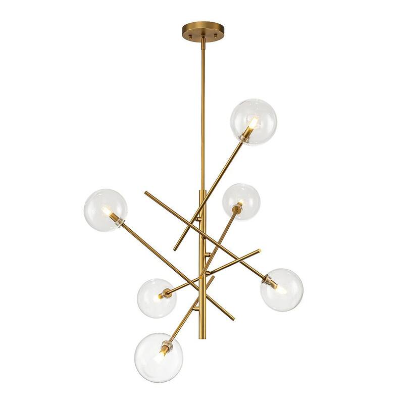 6-Light Dimmable Glass Globe Sputnik Staggered Linear Chandelier