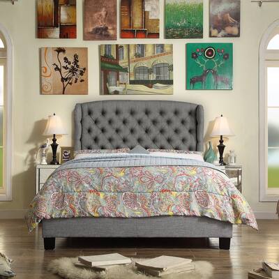 Moser Bay Feliciti Grey Tufted with Wings Queen Upholstery Platform Bed