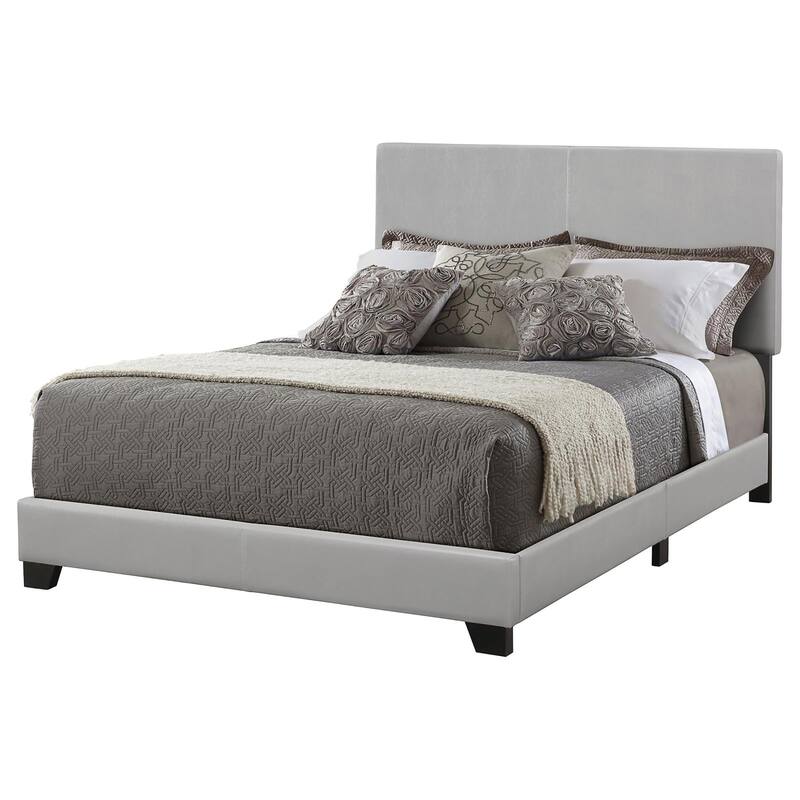 Modern Grey Upholstered Full Panel Bed with Faux Leather and Asian Hardwood Frame