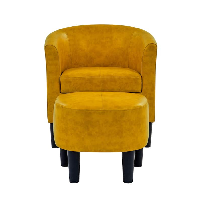 Faux Leather Barrel Chair with Ottoman - 25" D x 25.5" W x 27" H