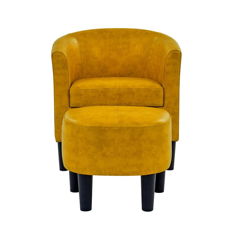 PU Leather Classic Barrel Chair with Ottoman,a kiln-dried solid and engineered wood frame that rests on plastic legs