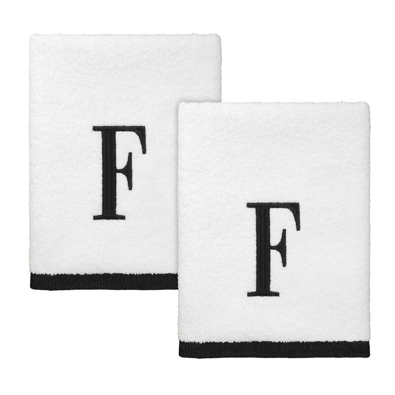 Avanti Linens White/Black Monogram 2-Pack Hand Towel Set "F" - Hand Towel 2pk Set