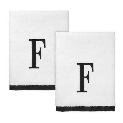 Avanti Linens White/Black Monogram 2-Pack Hand Towel Set "F" - Hand Towel 2pk Set