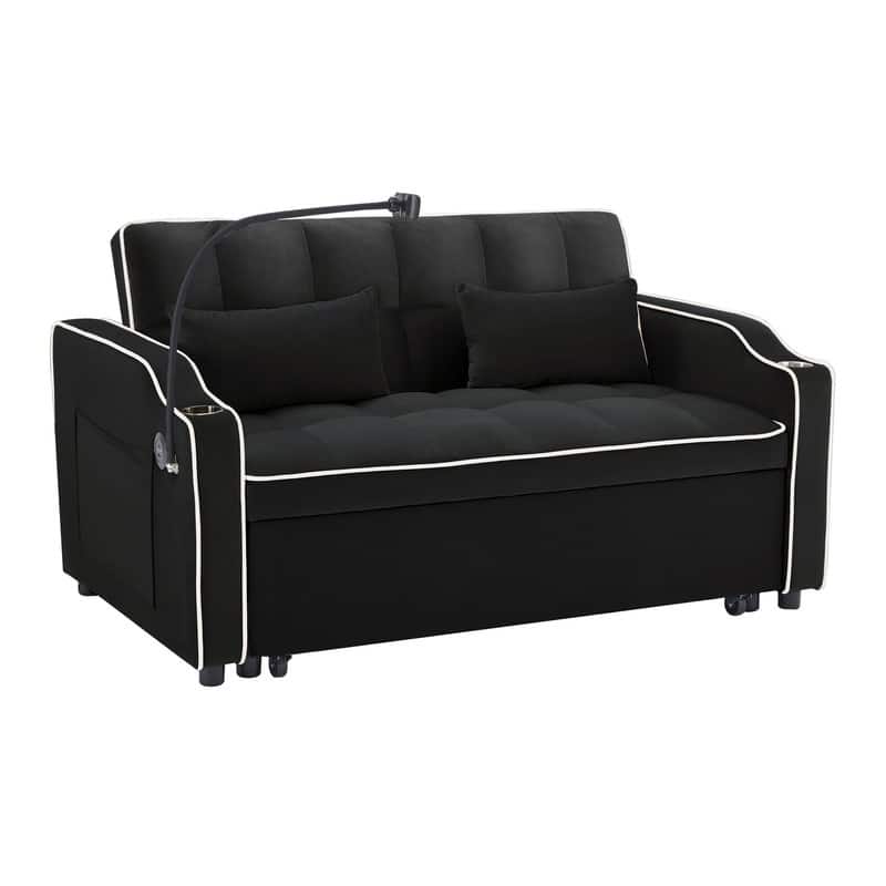 54.7" Velvet Double Upholstered Sofa Bed - Pink - Black