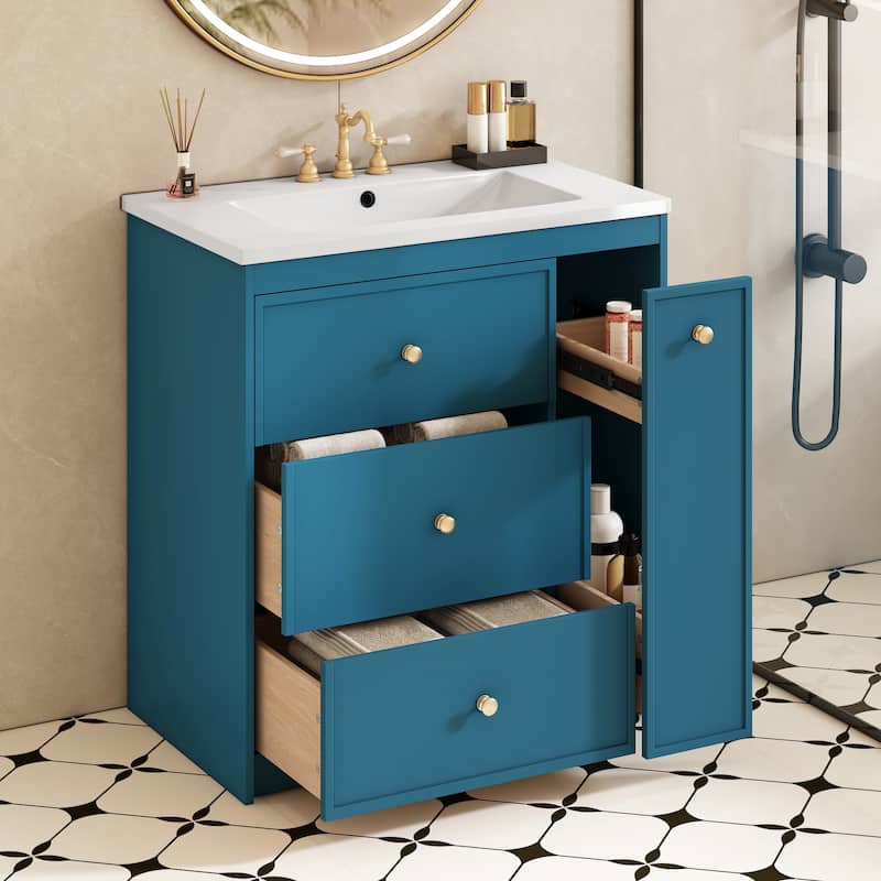 GDFStudio - Carradine Classic Freestanding Bathroom Vanity with Ceramic Sink and 4 Storage Drawers - 30'W