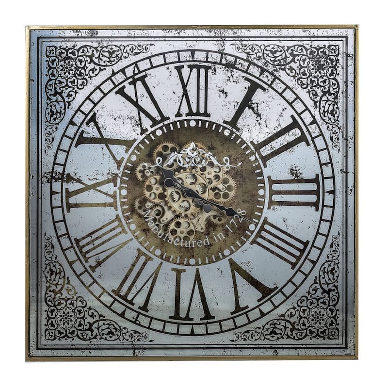 Antique Gear Square Wall Clock - 32.25" - Silver and Gold