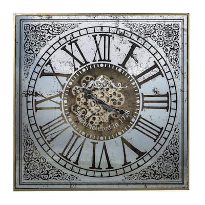 Antique Gear Square Wall Clock - 32.25" - Silver and Gold