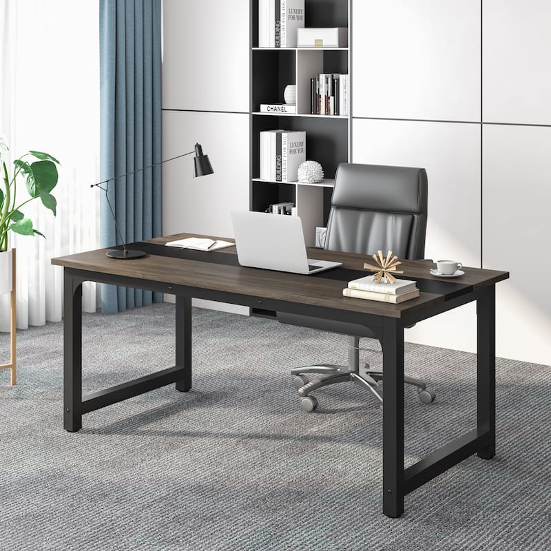 63" Modern Computer Desk for Home Office - Vintage Grey/Black