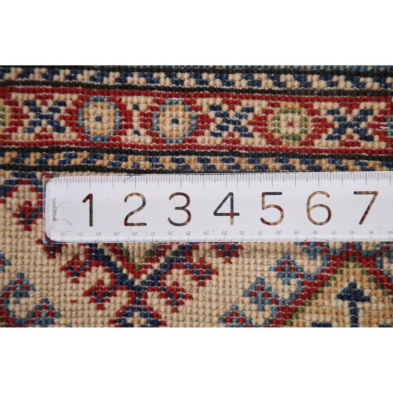 Blue Geometric Kazak Runner Rug Hand-Knotted Wool Carpet - 2'9" x 11'3"
