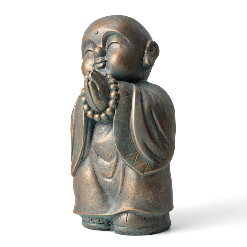 Glitzhome MGO Faux Bronze Buddha Garden Statue Monk Sculpture Indoor Outdoor Decor Gifts