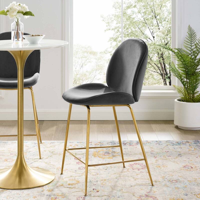 Scoop Gold Stainless Steel Leg Performance Velvet Counter Stool - N/A