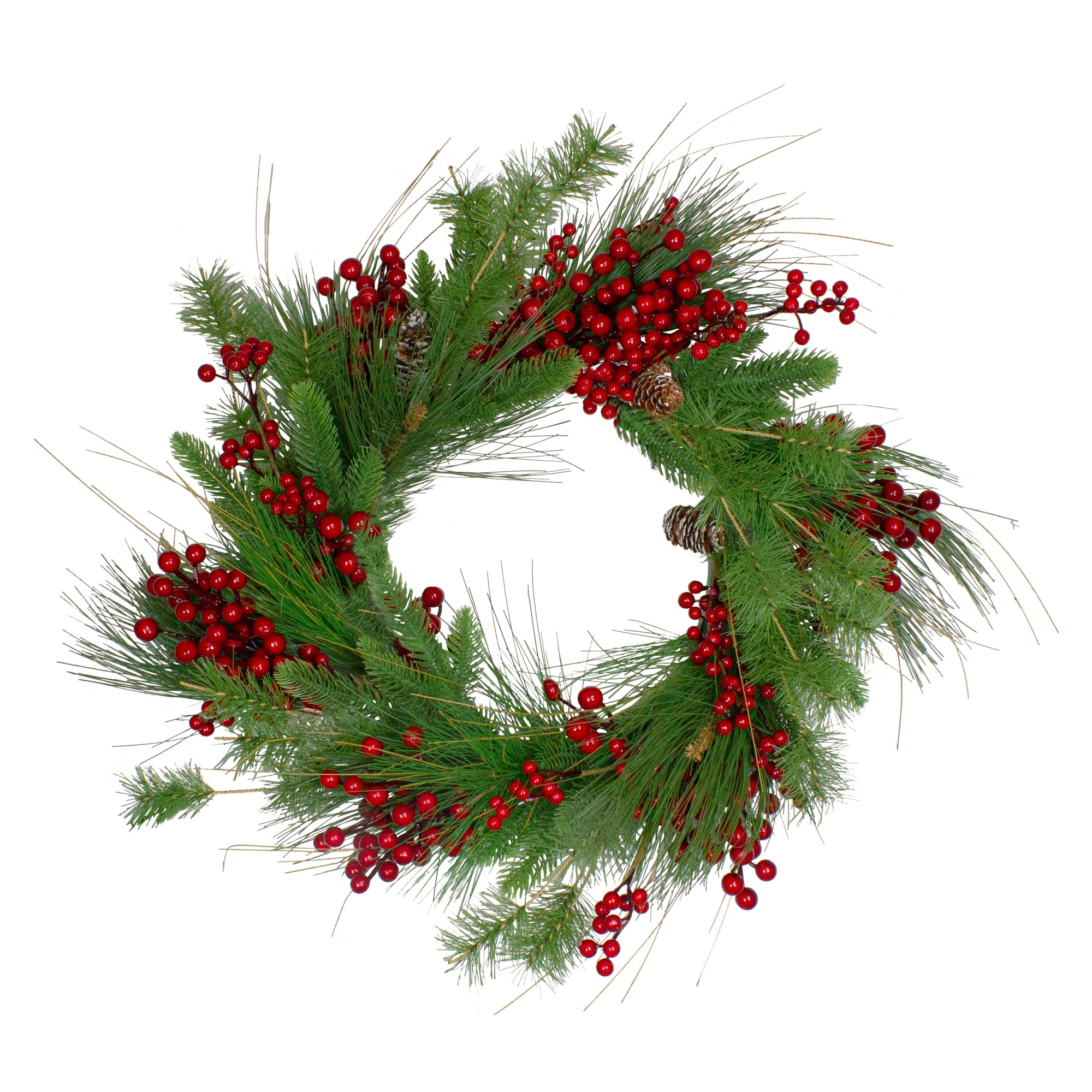 24-Inch Mixed Pine and Red Berry Artificial Christmas Wreath - Unlit - 24"