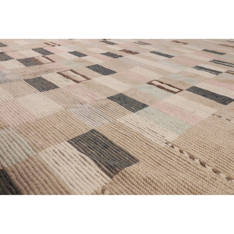 All-Over Checkered Moroccan Area Rug Handmade Wool Carpet - 8'9"x 11'11"