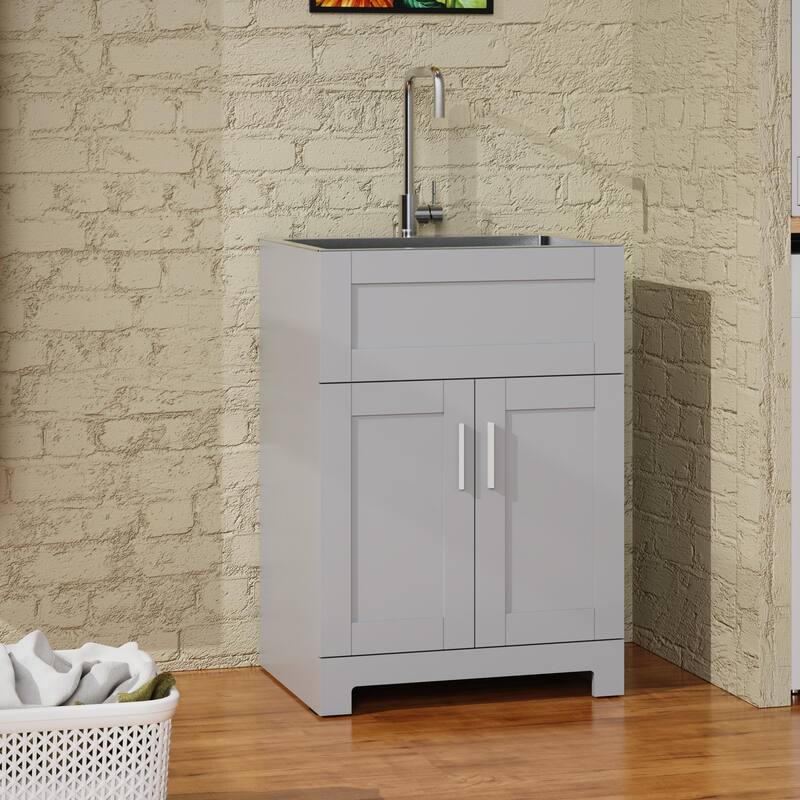 23.7-Inch Bathroom Vanity with Drop-in Stainless Steel Sink, Soft-Close Doors, Eco-Friendly MDF Cabinet - 23.7in L MDF