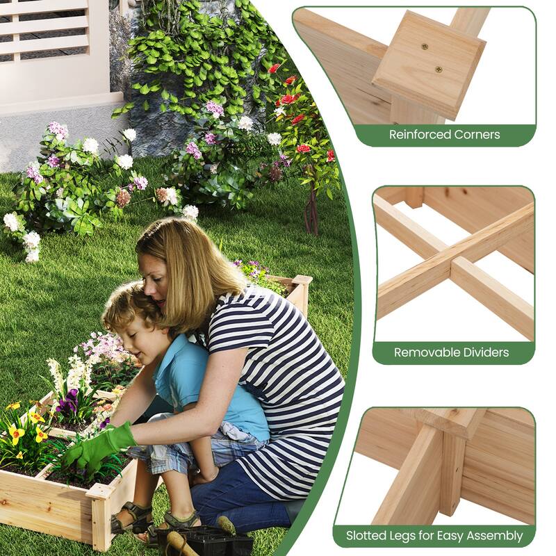 Gymax Raised Garden Bed Wooden Elevated Planter w/2 Planter Boxes 7