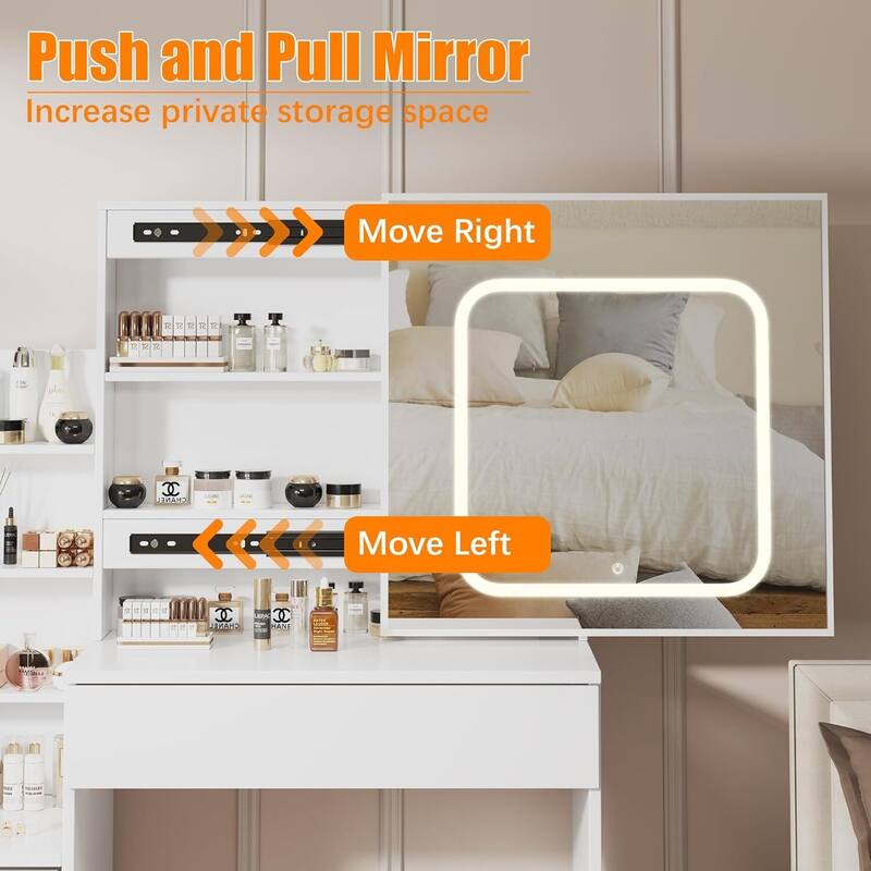 4 Drawers Dressing Table, Makeup Vanity Desk with Mirror and Lights for Bedroom