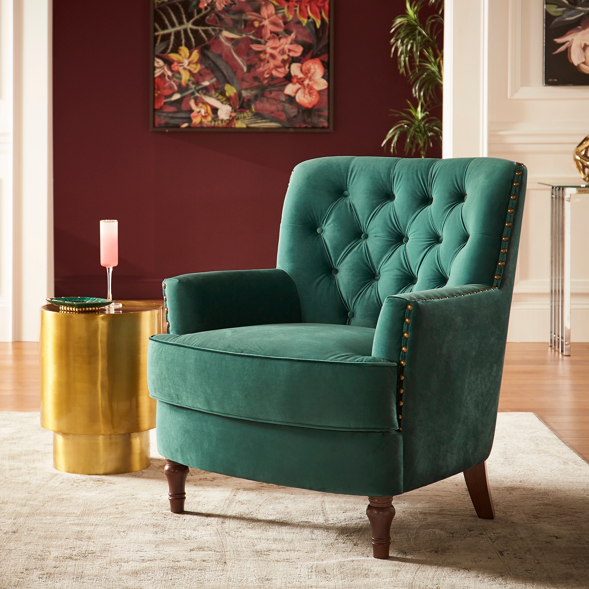 Salvert Dark Green Velvet Tufted Accent Chair By Inspire Q Bold Overstock 31040578