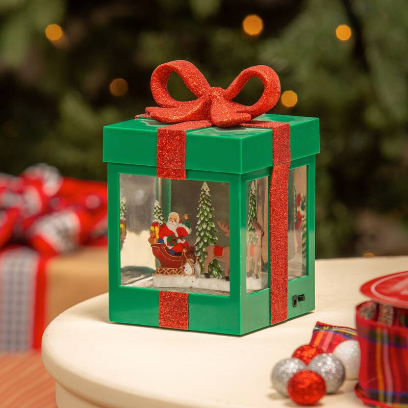 7" LED Santa Sleigh in Gift Box Water Lantern Table Decor