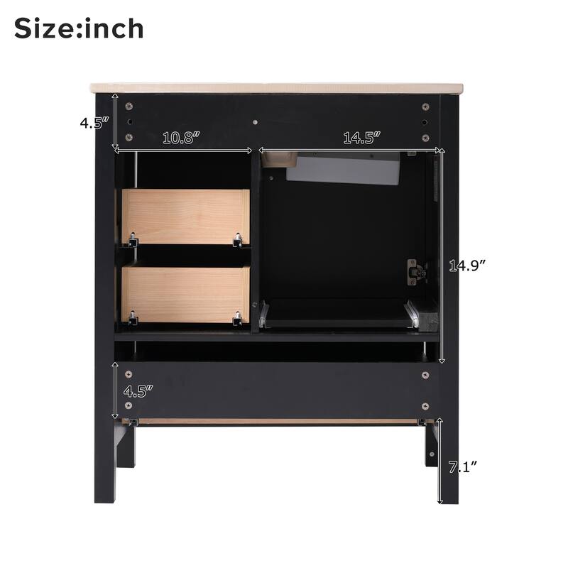 30" Modern Bathroom Vanity Set with Ceramic Sink - Soft-Close Doors & 3 Drawers, Storage Cabinet with Removable Tray